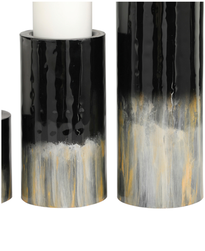 Rosemary Lane Metal Colorblock Candle Holder With Gold-tone And Silver-tone Streaks 11", 7" And 4" H, Set Of 3 In Black