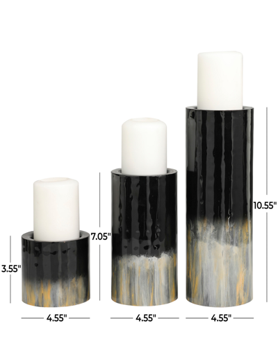 Rosemary Lane Metal Colorblock Candle Holder With Gold-tone And Silver-tone Streaks 11", 7" And 4" H, Set Of 3 In Black
