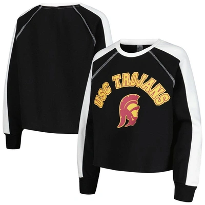 Shop Gameday Couture Black Usc Trojans Blindside Raglan Cropped Pullover Sweatshirt