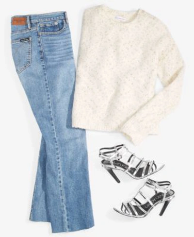 Shop Calvin Klein Jeans Est.1978 Womens Crewneck Long Sleeve Lurex Sweater Straight Leg Ankle Jeans In Mascarpone,gold