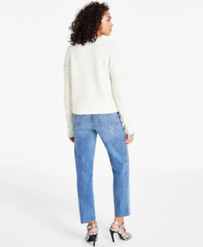 Shop Calvin Klein Jeans Est.1978 Womens Crewneck Long Sleeve Lurex Sweater Straight Leg Ankle Jeans In Mascarpone,gold