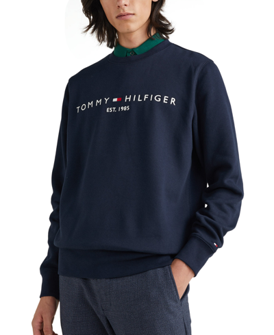 Shop Tommy Hilfiger Men's Embroidered Logo Fleece Sweatshirt In Desert Sky