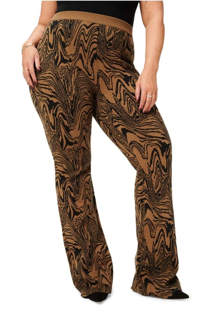 Shop Good American Swirl Jacquard Flare Leg Pants In Sepia Swirl002