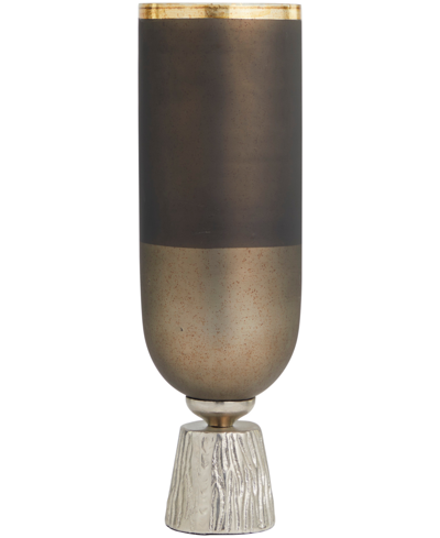 Rosemary Lane Glass Colorblock Candle Holder With Gold-tone Accents And Textured Silver-tone Base, 6" X 6" X 16" In Bronze