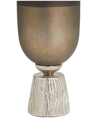 Shop Rosemary Lane Glass Colorblock Candle Holder With Gold-tone Accents And Textured Silver-tone Base, 6" X 6" X 16" In Bronze