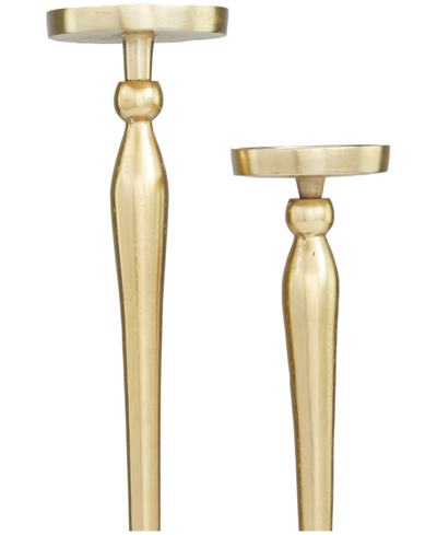 Shop Rosemary Lane Aluminum Slim Candle Holder With White Marble Base 17" And 14" H, Set Of 2 In Gold