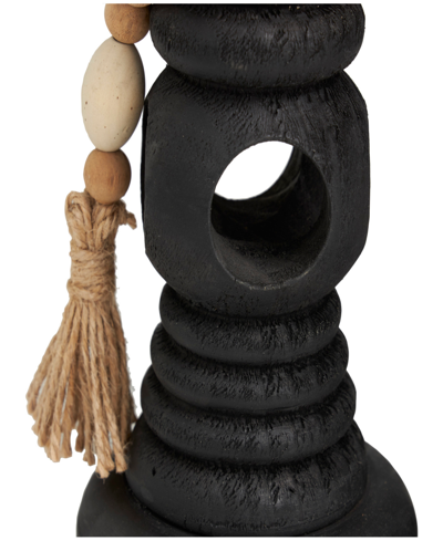 Rosemary Lane Wood Handmade Textured Matte Candle Holder With Beaded Garland Accent 14", 12" And 10" H, Set Of 3 In Black