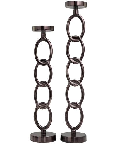 Rosemary Lane Aluminum Chain Link Geometric Candle Holder 23" And 19" H, Set Of 2 In Dark Gray