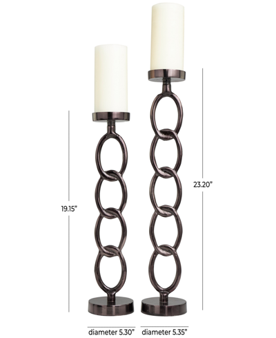 Rosemary Lane Aluminum Chain Link Geometric Candle Holder 23" And 19" H, Set Of 2 In Dark Gray