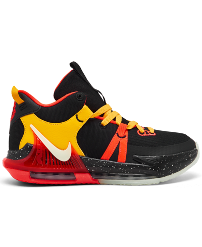 Shop Nike Big Kids Lebron Witness 7 Basketball Sneakers From Finish Line In Black,crimson,gold Tone,barely