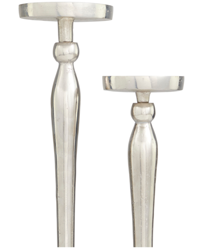 Rosemary Lane Aluminum Slim Candle Holder With Black Marble Base 17" And 14" H, Set Of 2 In Silver