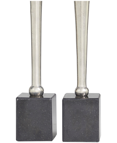 Rosemary Lane Aluminum Slim Candle Holder With Black Marble Base 17" And 14" H, Set Of 2 In Silver