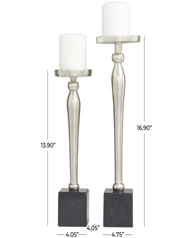 Rosemary Lane Aluminum Slim Candle Holder With Black Marble Base 17" And 14" H, Set Of 2 In Silver