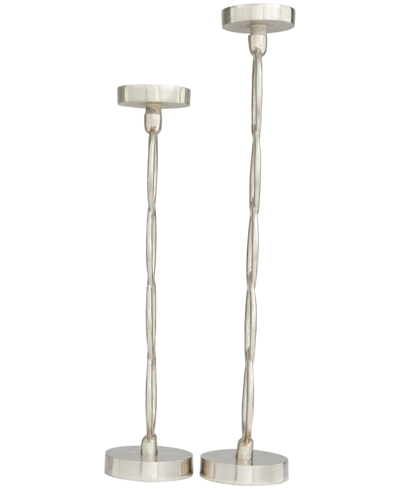Shop Rosemary Lane Aluminum Geometric Candle Holder 23" And 19" H, Set Of 2 In Silver