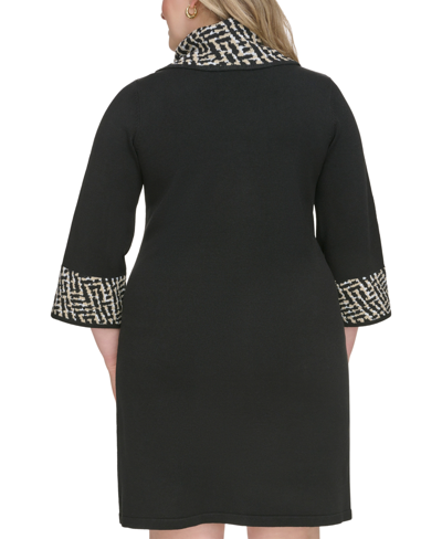 Shop Jessica Howard Plus Size Contrast Cowlneck Sweater Dress In Black Taupe