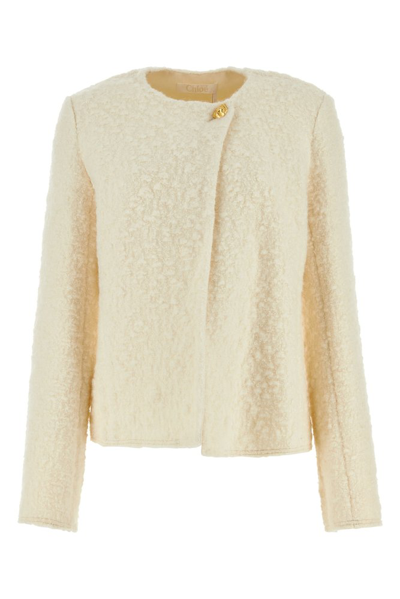 Shop Chloé Collarless Fitted Jacket In Beige