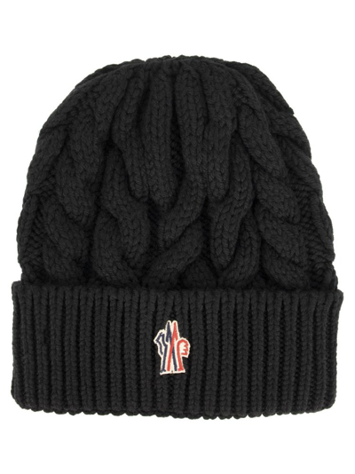 Shop Moncler Grenoble Logo Embroidered Knitted Beanie In Black