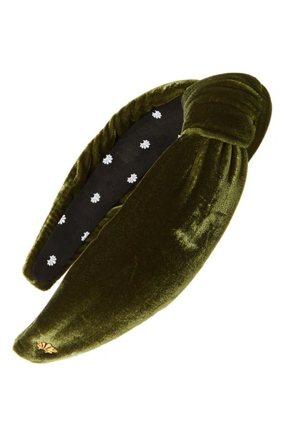 Shop Lele Sadoughi Knotted Velvet Headband In Green