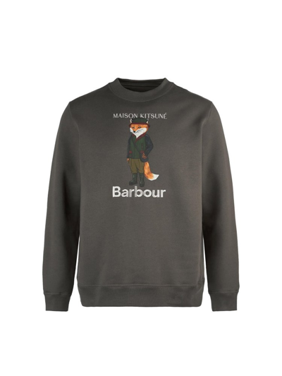 Shop Barbour X Maison Kitsuné Fox Beaufort Crewneck Sweatshirt In Green