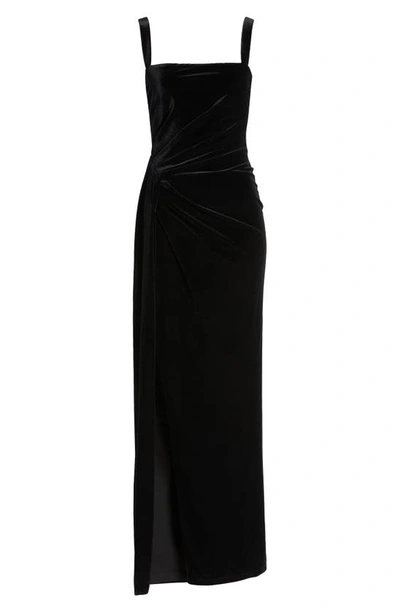 Shop Black Halo Domino Pleat Detail Velvet Gown In Black