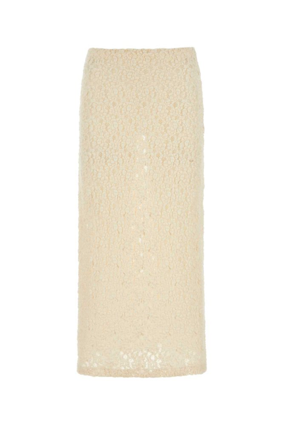 Shop Chloé Floral Embroidered Lace Midi Skirt In Beige