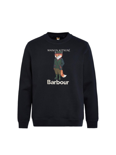Shop Barbour X Maison Kitsuné Fox Beaufort Crewneck Sweatshirt In Black