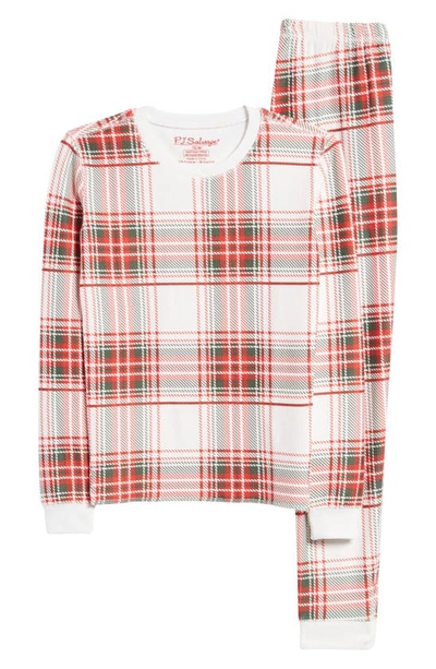 Shop Pj Salvage Kids' Plaid Fitted Two-piece Pajamas In Ivory