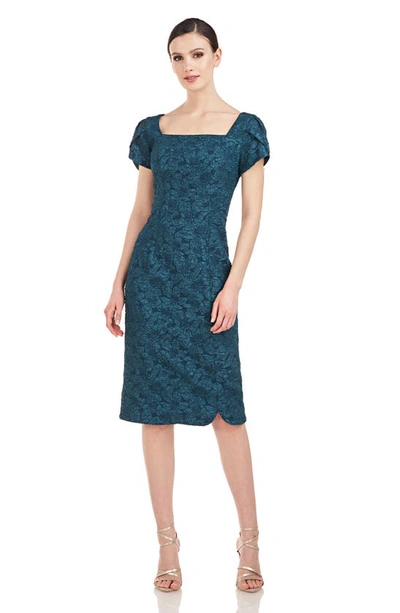 Shop Js Collections Floral Jacquard Sheath Dress In Midnight Forest