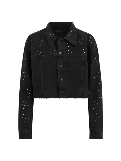 Shop Hudson Women's Grommeted Cropped Denim Jacket In Black Glitter