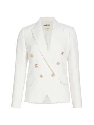 Shop L Agence Women's Kenzie Cotton-blend Double-breasted Blazer In Ivory Pearl Silver