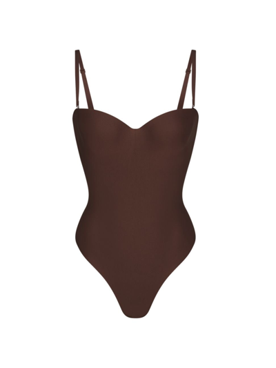 Shop Skims Women's  Body Underwire Thong Bodysuit In Cocoa