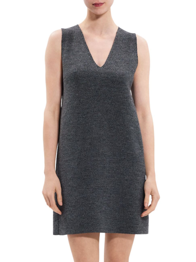 Shop Theory Women's Merino Reversible Wool Shift Minidress In Black Grey Multi