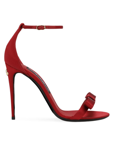 Shop Dolce & Gabbana Women's 105mm Satin Bow Sandals In Red
