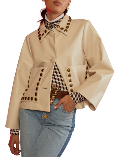 Shop Cynthia Rowley Women's Studded Faux Leather Jacket In Cream