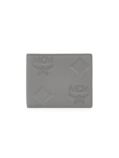 Shop Mcm Men's Aren Maxi Monogram Leather Bifold Wallet In Cloud Burst