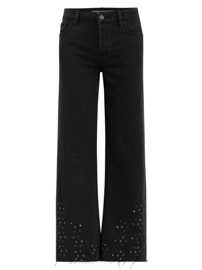 Shop Hudson Women's Rosie High-rise Wide Leg Grommeted Fray Ankle Jeans In Black Glitter