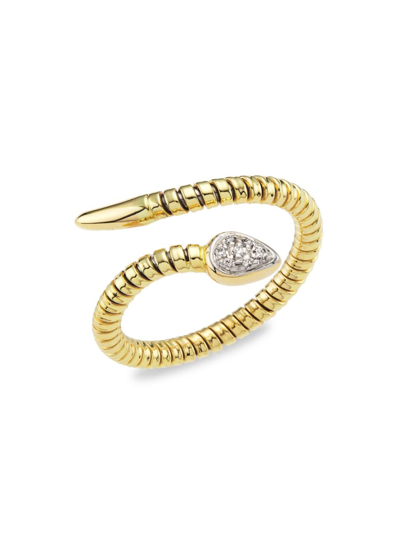 Shop Saks Fifth Avenue Women's 14k Yellow Gold & 0.35 Tcw Diamond Bypass Tubogas Ring