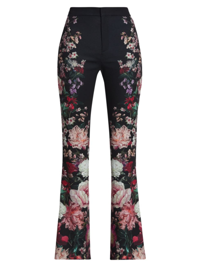 Shop Alice And Olivia Women's Olivia Floral Flared Pants In After Midnight