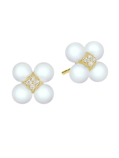 Shop Paul Morelli Women's Sequence 18k Yellow Gold, Akoya Pearl & 0.11 Tcw Diamond Stud Earrings