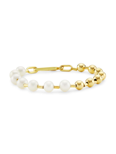 Shop Saks Fifth Avenue Women's 14k Yellow Gold & Freshwater Pearl Beaded Bracelet