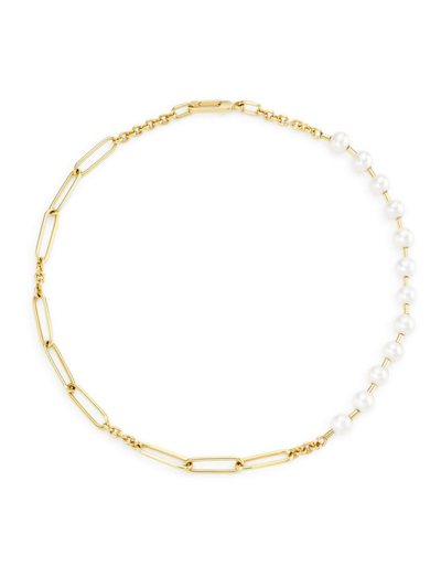 Shop Saks Fifth Avenue Women's 14k Yellow Gold & Freshwater Pearl Mixed-link Chain Necklace