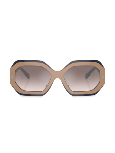 Shop Tory Burch Women's Miller 55mm Geometric Sunglasses In Tan