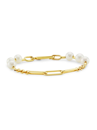 Shop Saks Fifth Avenue Women's 14k Yellow Gold & Freshwater Pearl Mixed-link Chain Bracelet