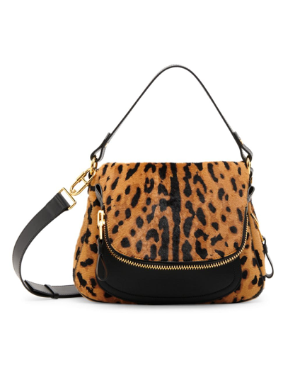 Shop Tom Ford Women's Jennifer Leopard Calf Hair Shoulder Bag In Black