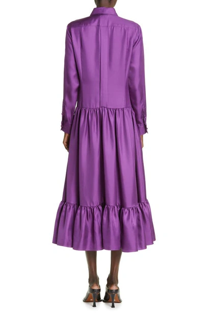 Max Mara Flounce Hem Long Sleeve Silk Shirtdress In Purple