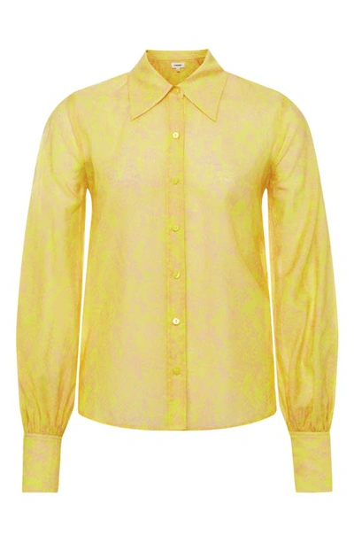 Shop L Agence Jayleen Bishop Sleeve Button-up Shirt In Lemon Tonic Multi Python Snake