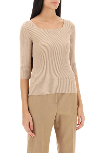 Shop Fendi Ribbed Cotton Sweater In Beige