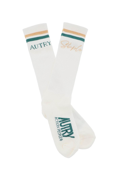 Shop Autry Jeff Staple Logo Socks In White