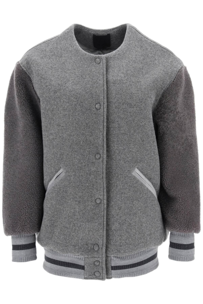 Shop Givenchy Bomber Jacket With Back Logo Patch In Grey