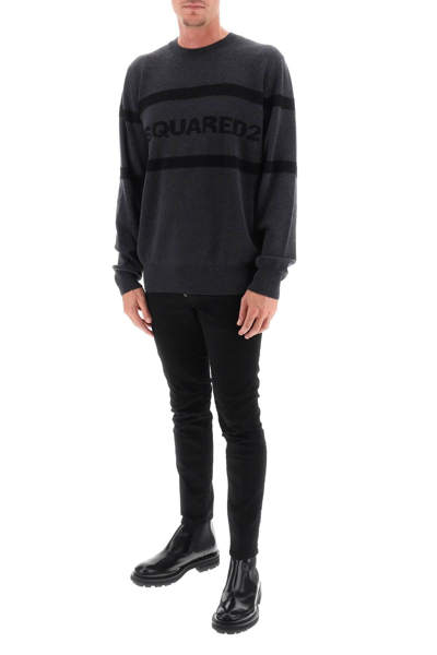 Shop Dsquared2 Jacquard Logo Lettering Sweater In Grey,black